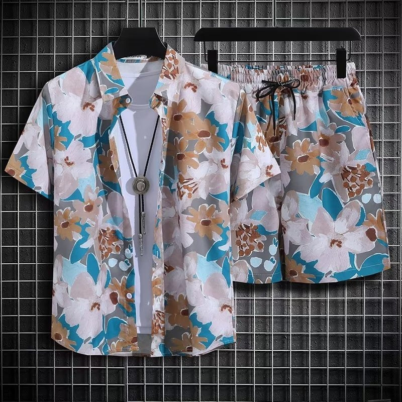 Men's Summer Beach Quick-dry 2-Piece Set — Floral Shirt & Shorts