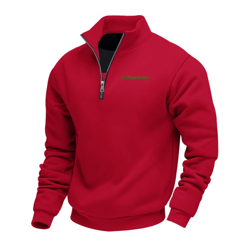 Men's Fleece-Lined Zip-Up Hoodie - Loose Fit Stand Collar