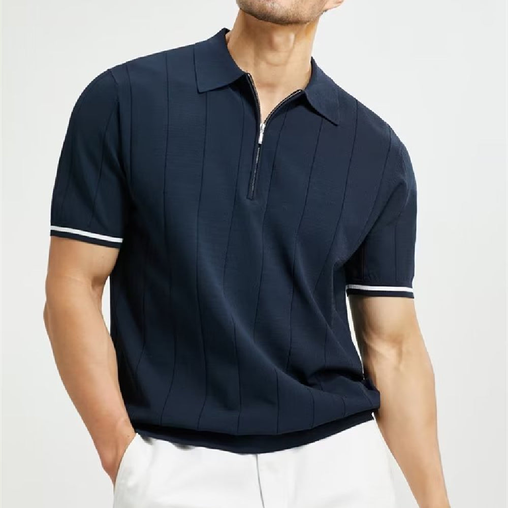 Men's Zipper Polo Shirt - Short Sleeve Lapel T-Shirt Summer Top