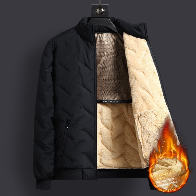 Men's Mid-Length Padded Winter Coat - Fleece-Lined Warm Cotton Jacket