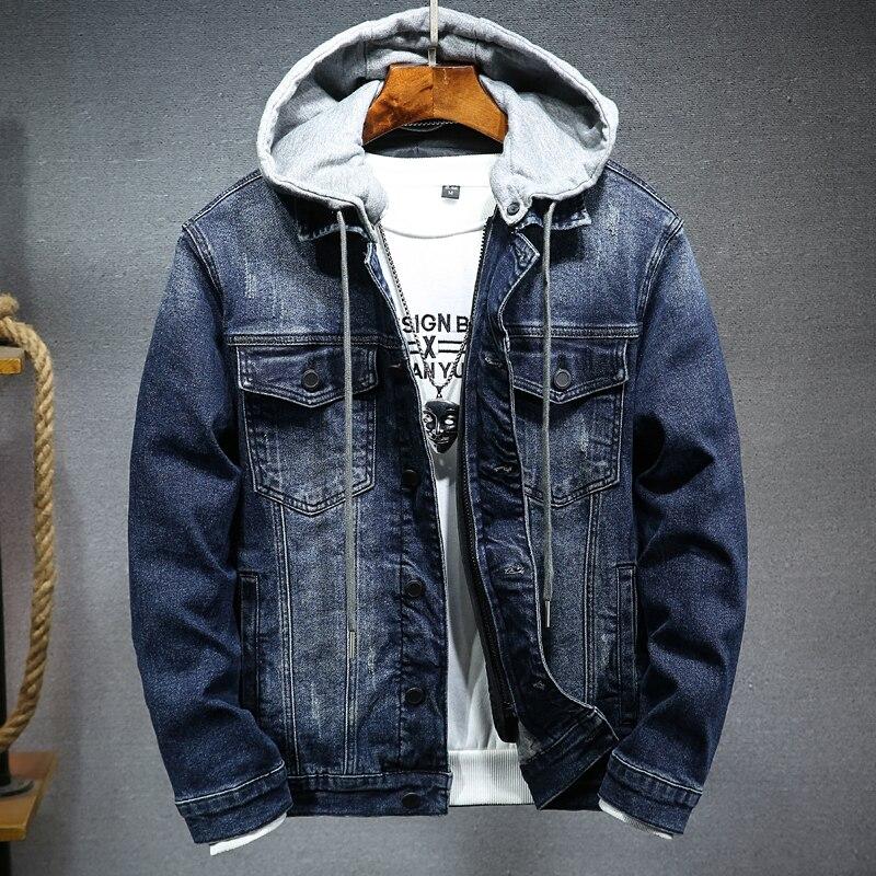 Men's Thick Hooded Denim Jacket - Winter Slim Fit Cotton
