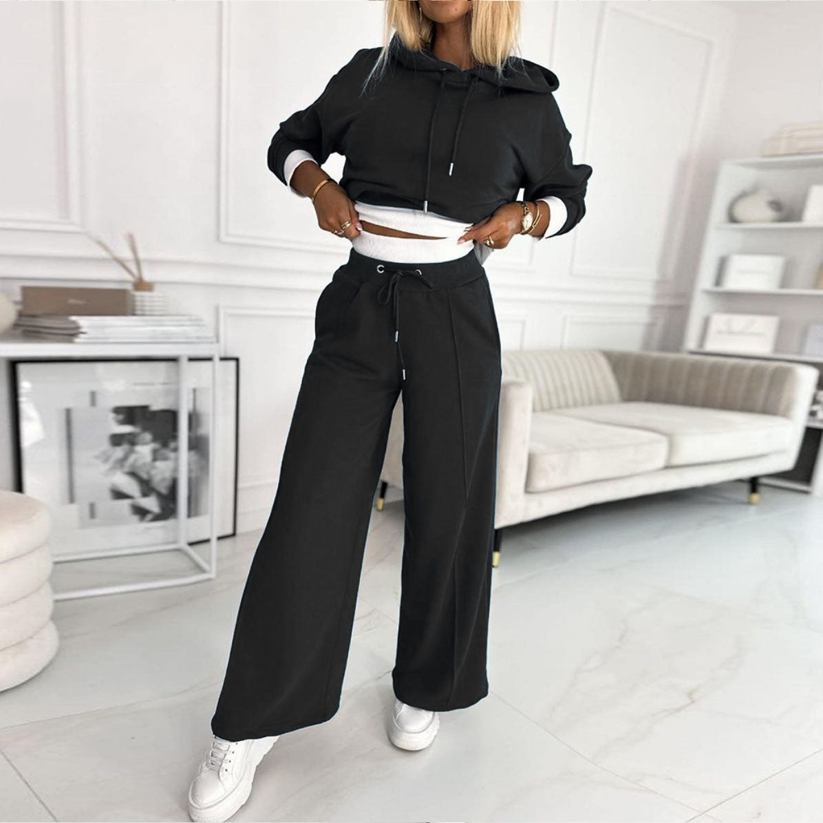 Women's Hoodie Suit Set - Sporty Casual Long-Sleeve Sweatshirt & Sweatpants