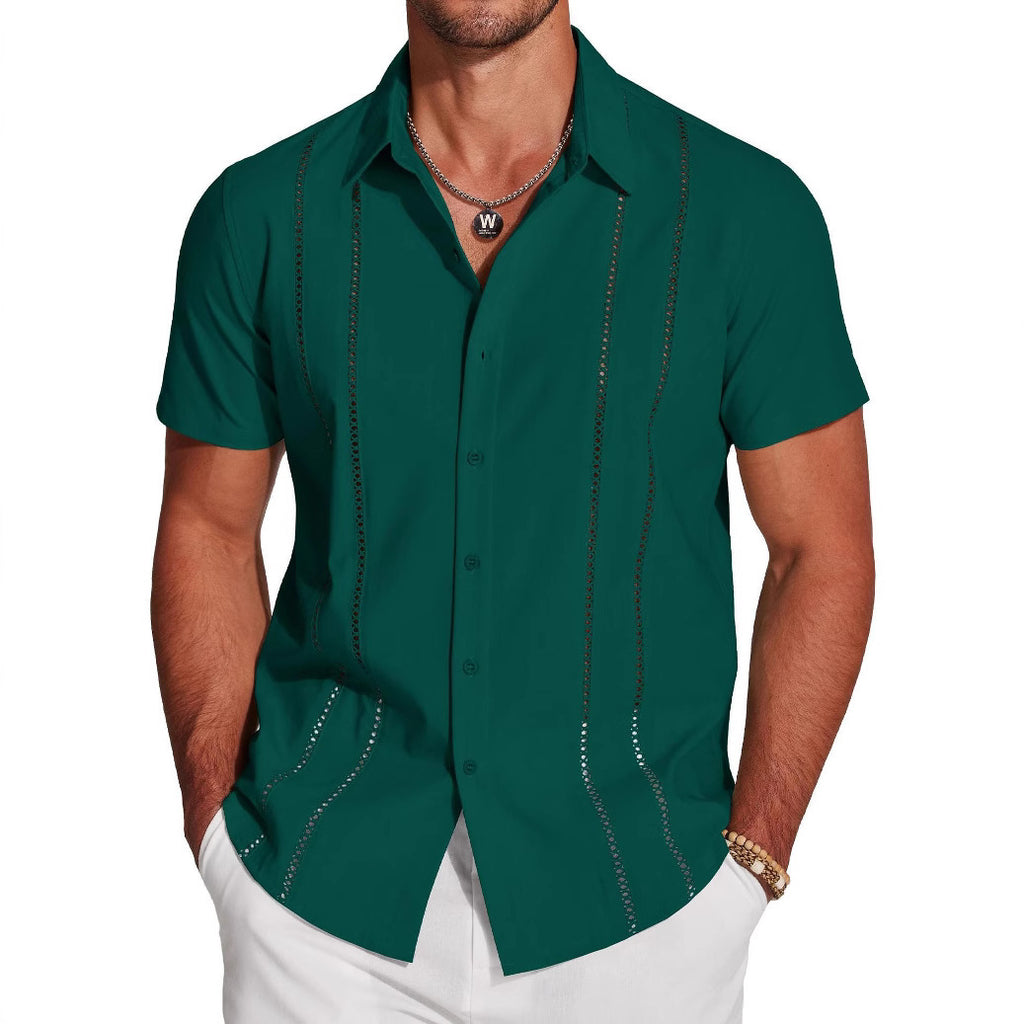 Men's Hawaiian Linen Shirt - Short Sleeve Vacation Style