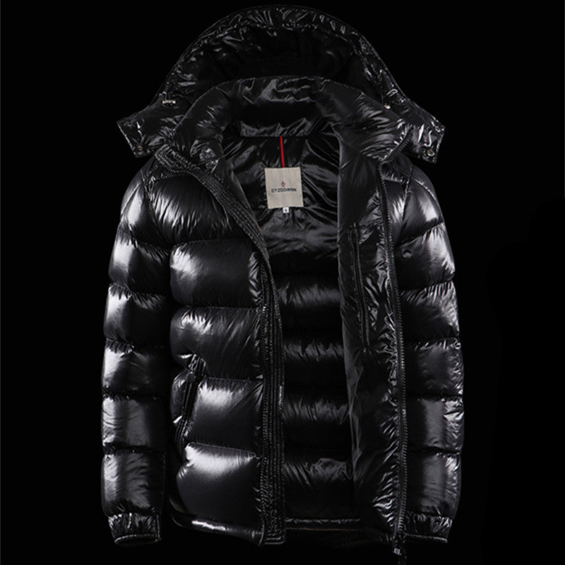 Women's Short Shiny Duck Down Jacket - Pure Color Puffer Coat