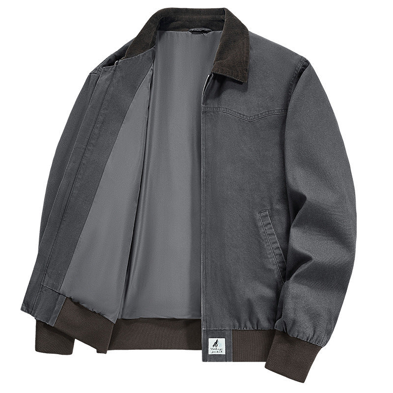 Men's Washed Denim Lapel Work Jacket — Spring & Autumn Casual Style