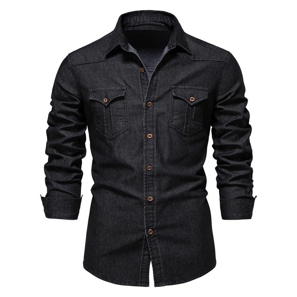 Men's Slim Fit Long Sleeve Denim Shirt — Classic Button-Up Style