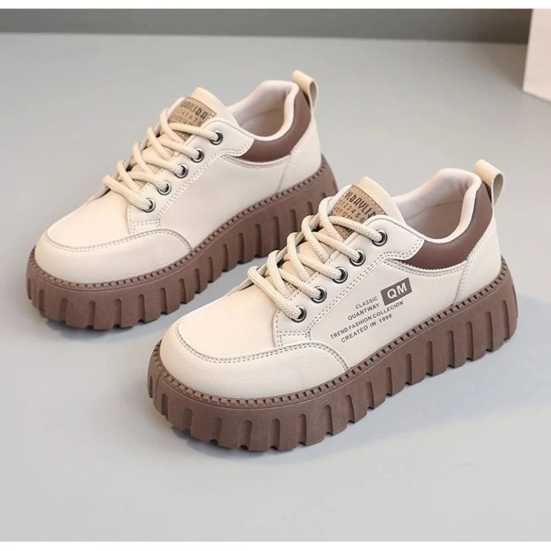 Women's Platform Sneakers - Height Increasing White Casual Shoes