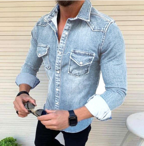 Men's Slim-Fit Denim Jacket - Cotton Mid-Length Casual Jacket