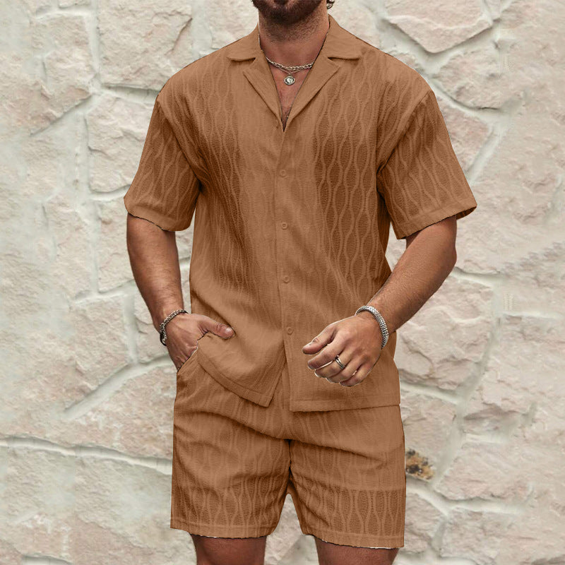 Men's 2-Piece Beach Set - Lapel Shirt & Shorts Summer Outfit