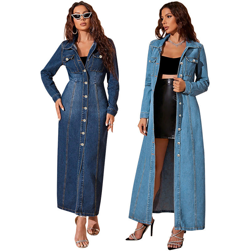 Women's Denim Button Cardigan Long Dress — Street Hipster Style