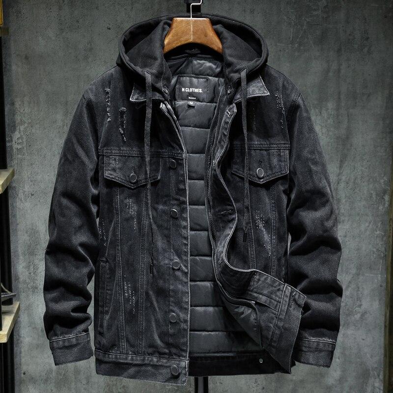 Men's Thick Hooded Denim Jacket - Winter Slim Fit Cotton