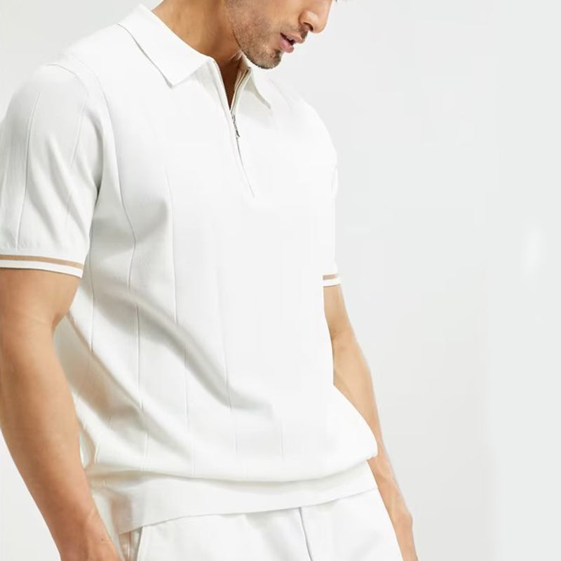 Men's Zipper Polo Shirt - Short Sleeve Lapel T-Shirt Summer Top
