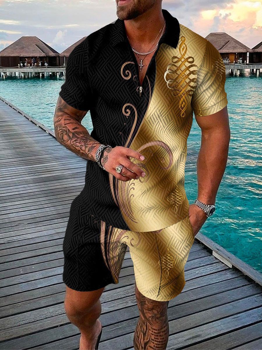 Polo Shirt Suit Men's Casual 3D Printed Polo Shirt Shorts