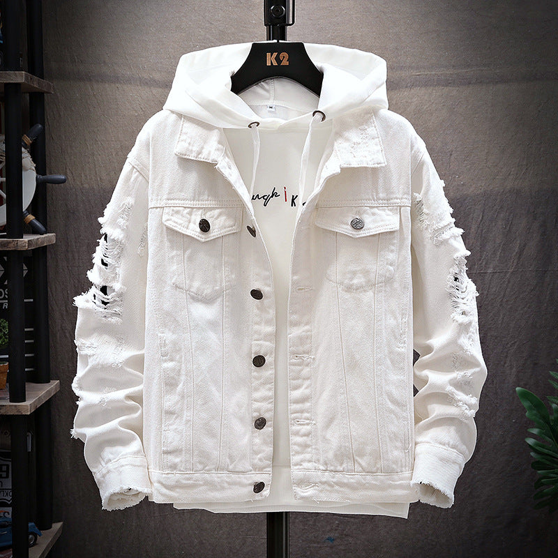 Men's Loose Gradient Denim Jacket - Thick Cotton Stand Collar