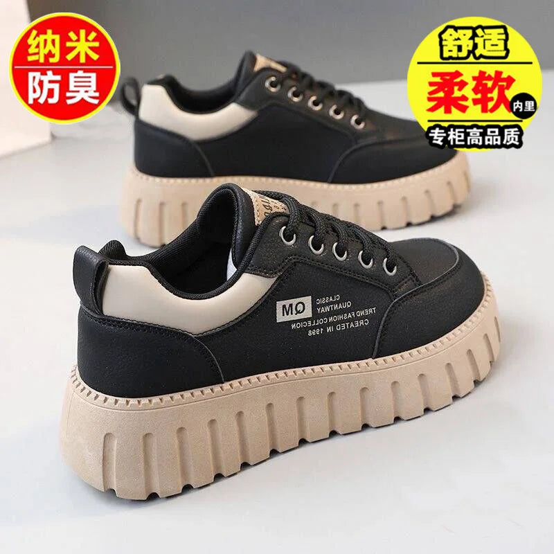 Women's Platform Sneakers - Height Increasing White Casual Shoes