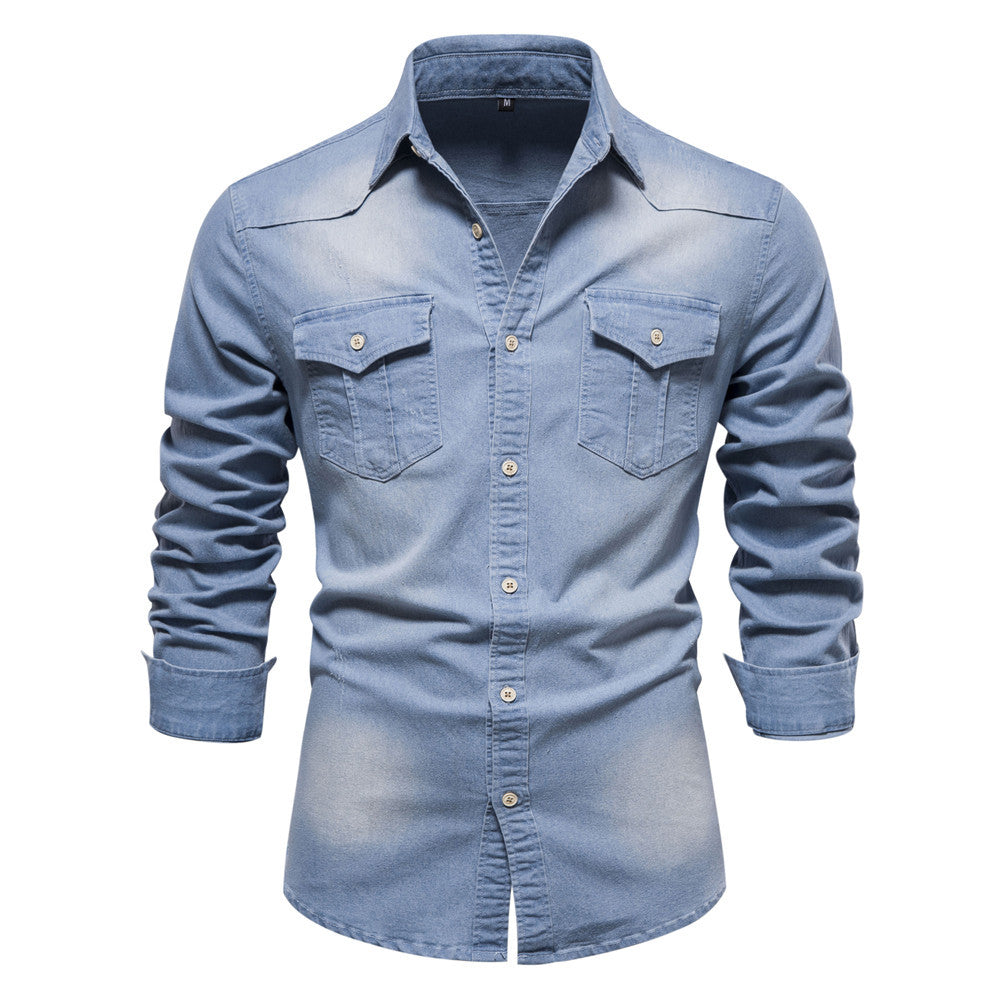 Men's Slim Fit Long Sleeve Denim Shirt — Classic Button-Up Style