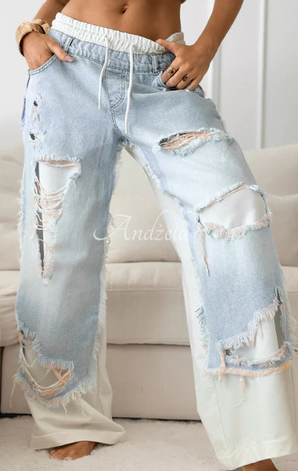 Women's Patchwork Jeans - Street Style Stitching Denim Pants