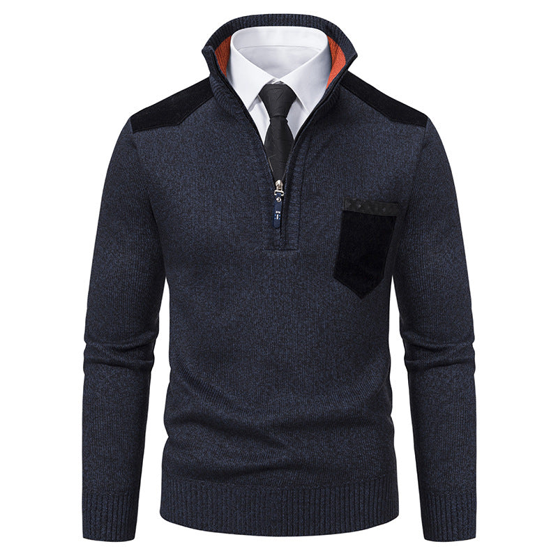 Men's Half-Zip Polo Sweater - Thick Stand Collar Pullover for Autumn Winter