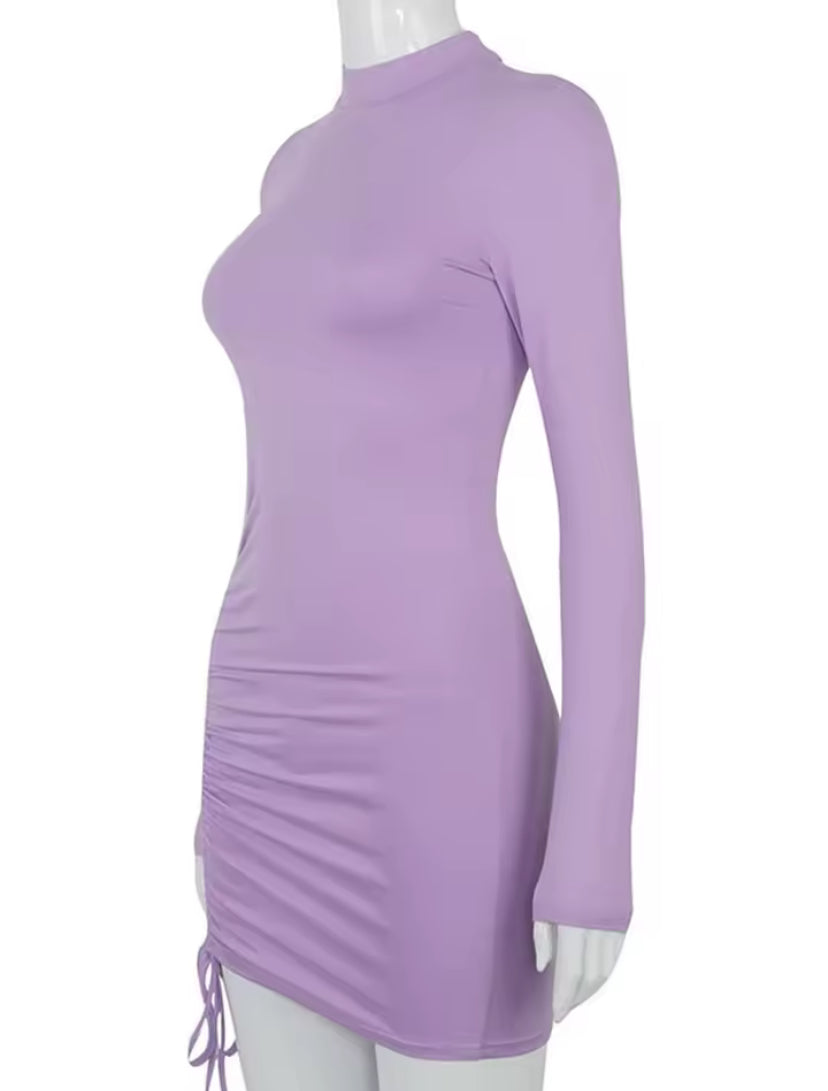 Women's Turtleneck Ruched Drawstring Mini Dress