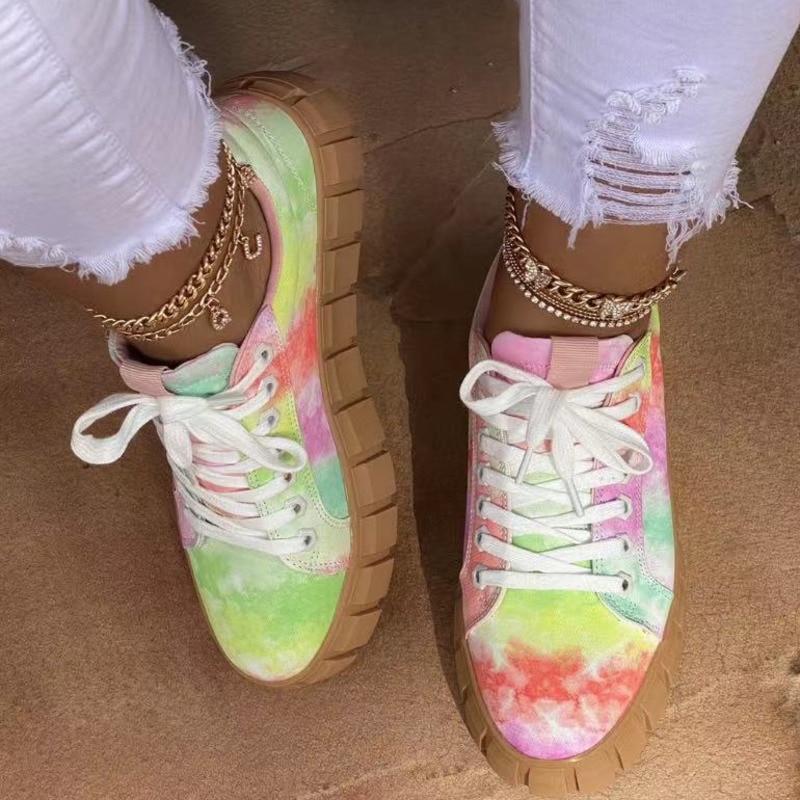 Women's Platform Lace-Up Vulcanized Sneakers — Lightweight Breathable Style