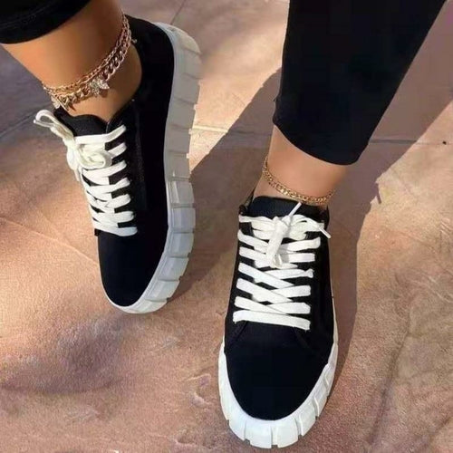 Women's Platform Lace-Up Vulcanized Sneakers — Lightweight Breathable Style