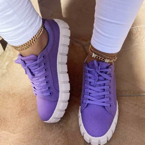Women's Platform Lace-Up Vulcanized Sneakers — Lightweight Breathable Style