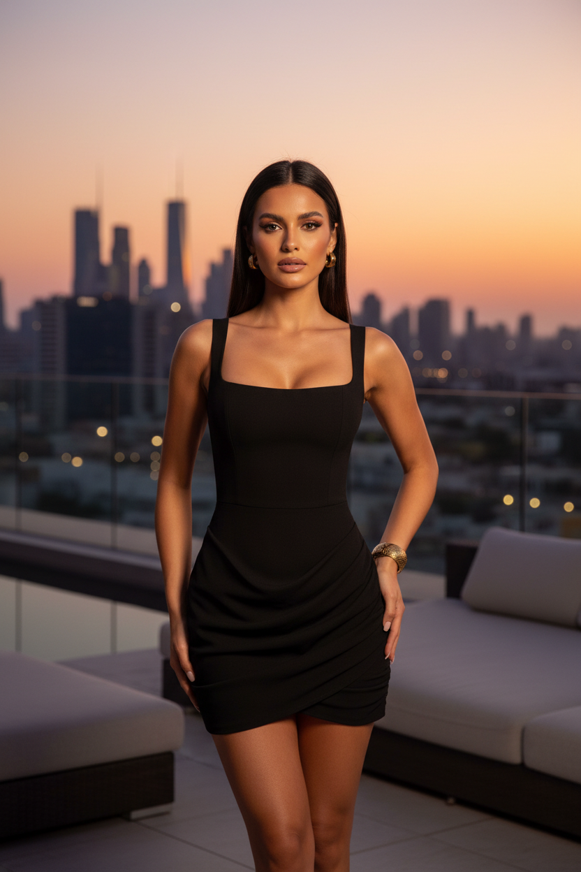 Graceful Tube Top Shoulder Strap Short Strap Hot Girl Dress