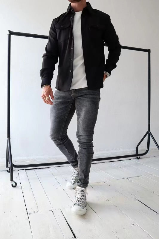 Men's Brushed Casual Shirt - Thick Warm Slim Fit Button-Up