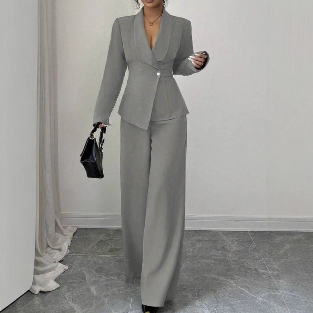 Women's Two-Piece Pants Set - Long Sleeve Top & Straight Leg Trousers