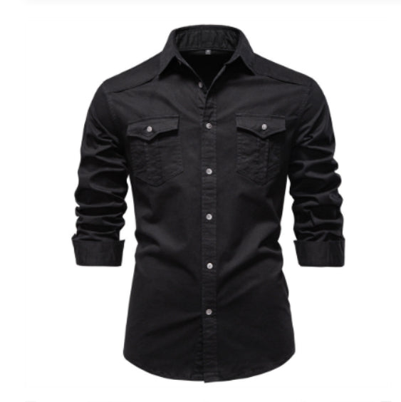 Men's Slim Fit Long Sleeve Denim Shirt — Classic Button-Up Style
