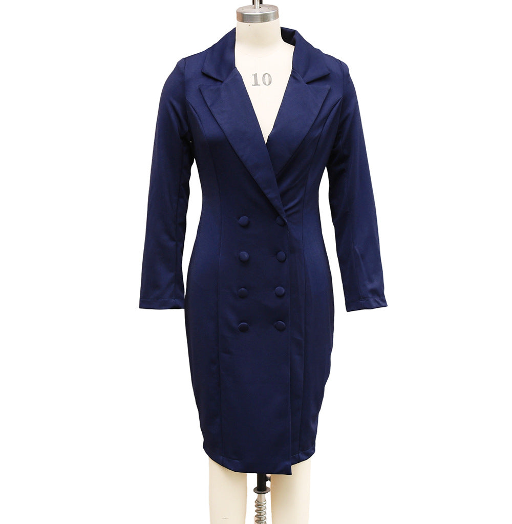 Women's Blazer Dress - Double Breasted Long Sleeve Jacket Dress