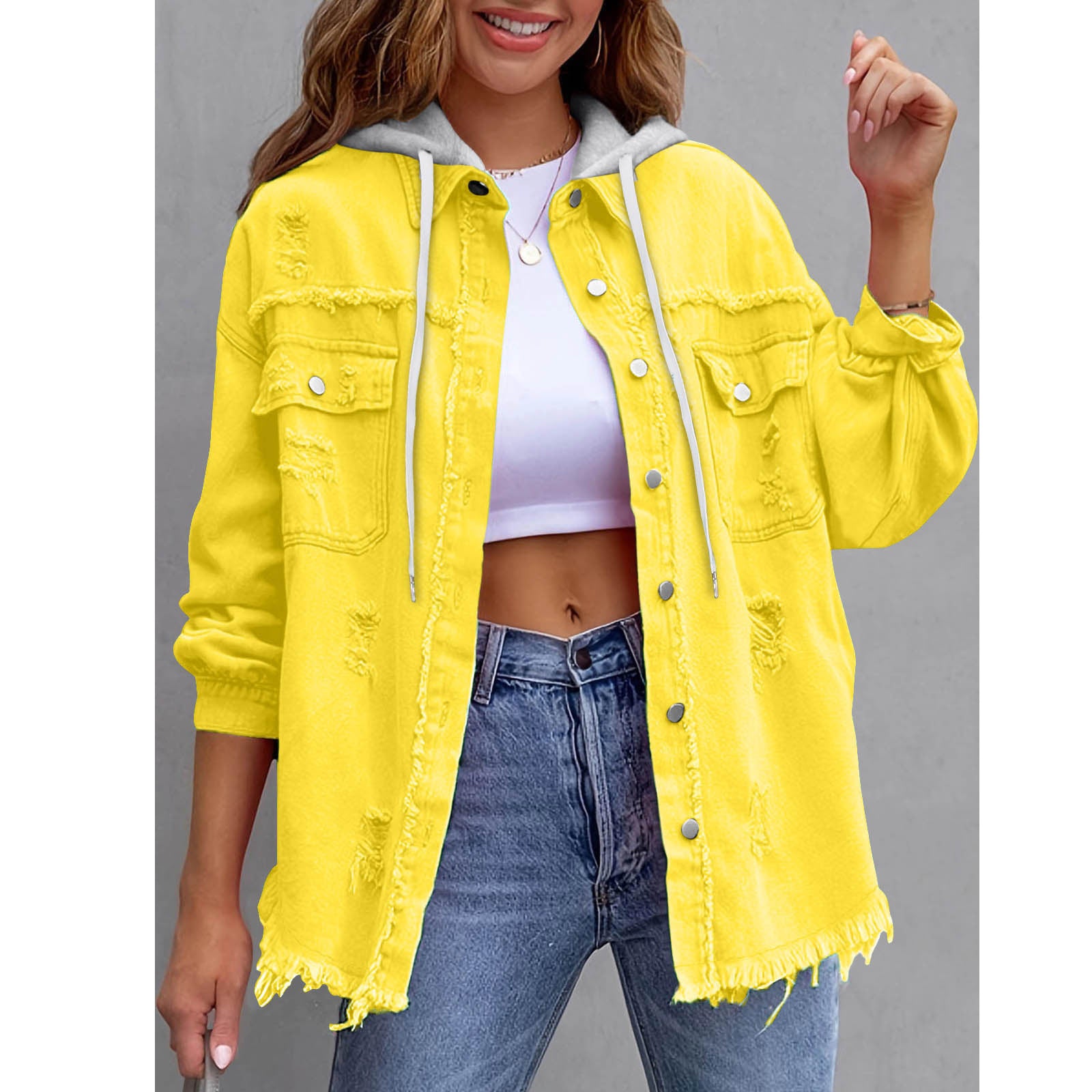 Women's Solid-Color Hooded Denim Jacket - 16 Colors Loose Fit