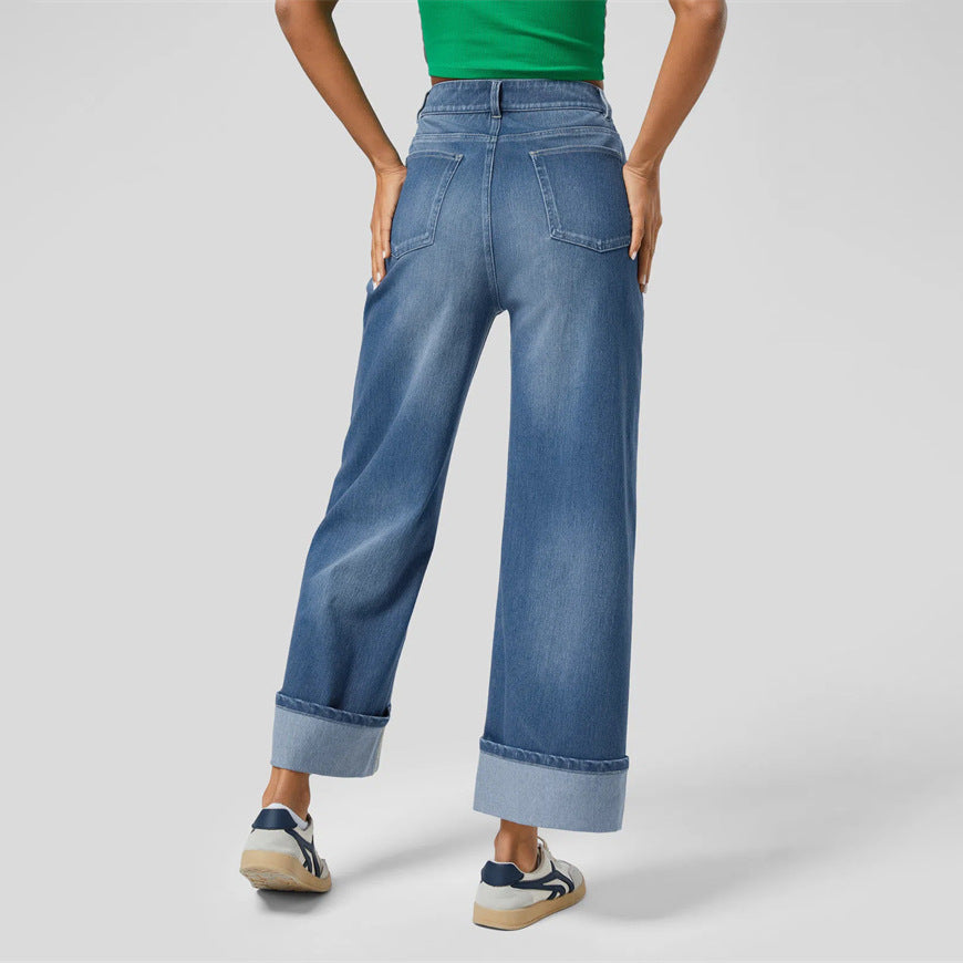 Women's Straight Jeans - High Waisted Denim Pants