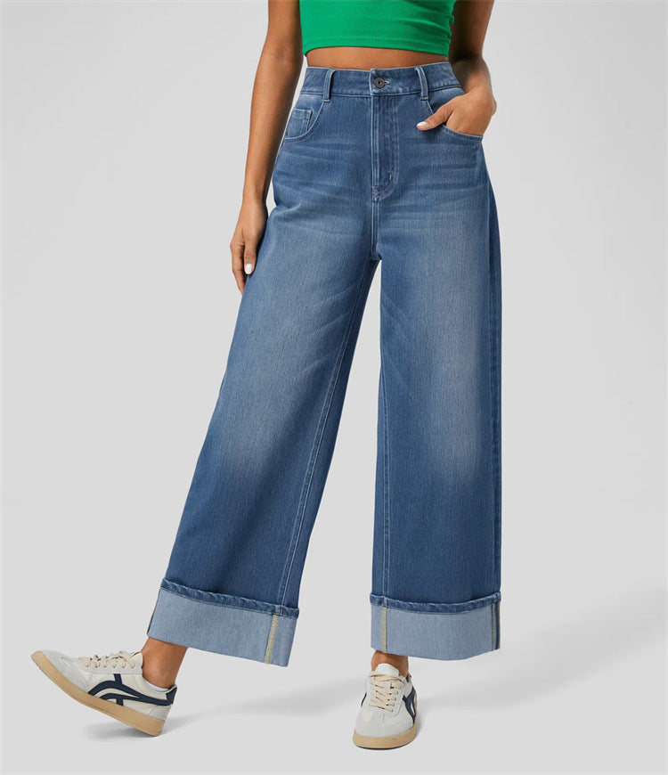 Women's Straight Jeans - High Waisted Denim Pants