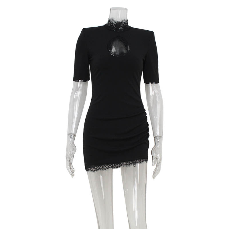 Sexy Lace Hollow-out Spliced Short Sleeve Dress
