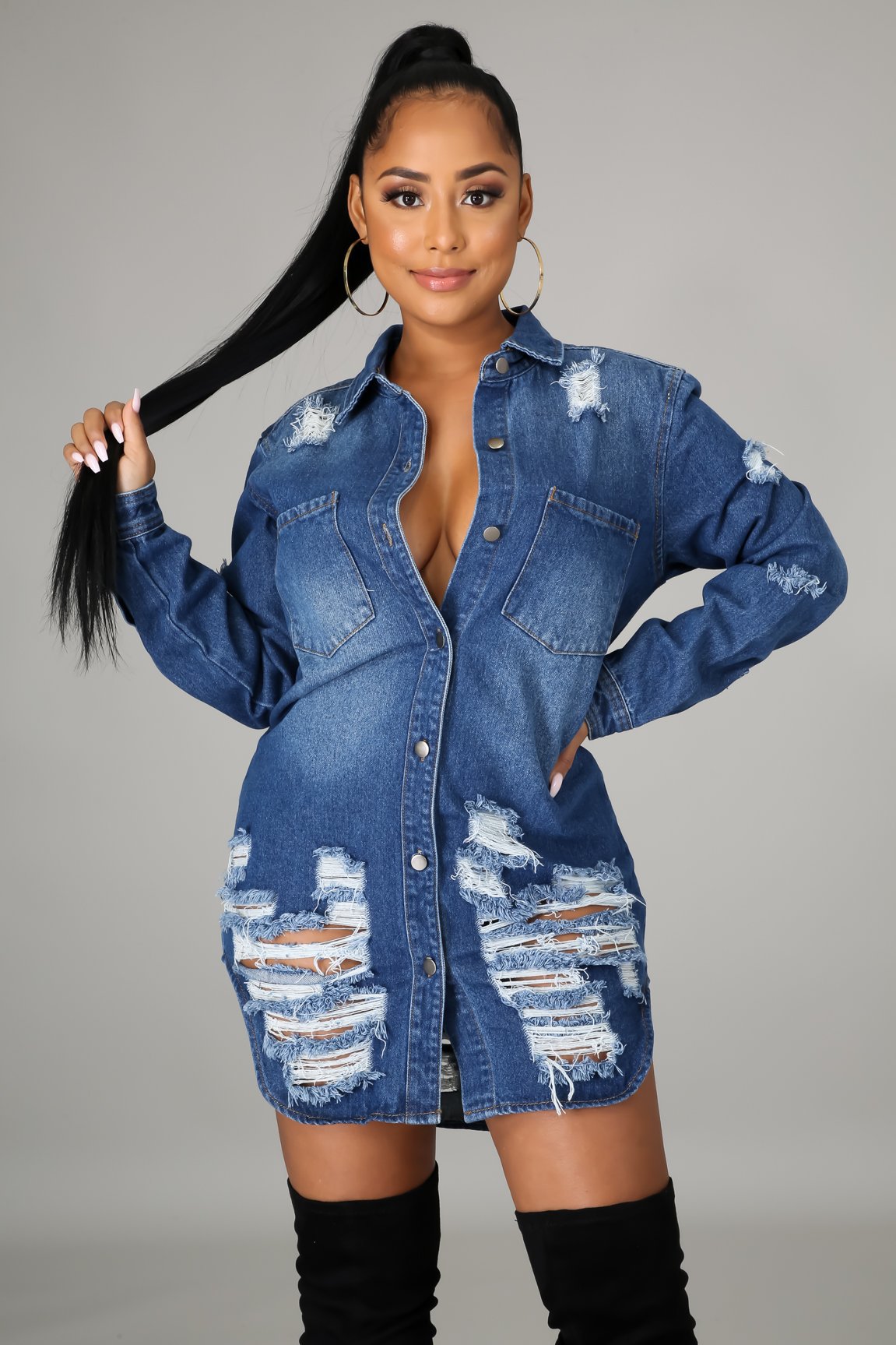 Women's Ripped Distressed Slim Fit Denim Jacket — Street Style