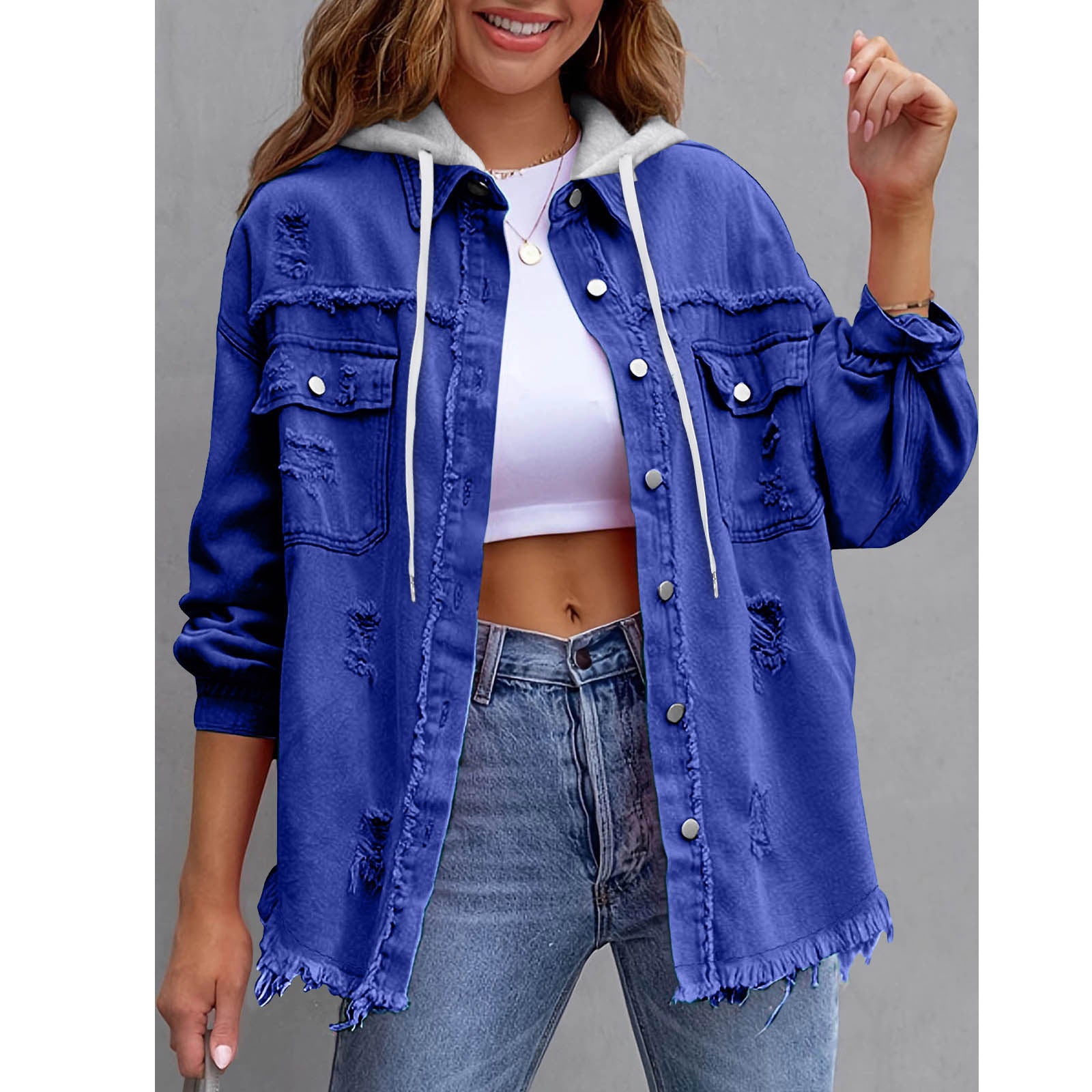 Women's Solid-Color Hooded Denim Jacket - 16 Colors Loose Fit