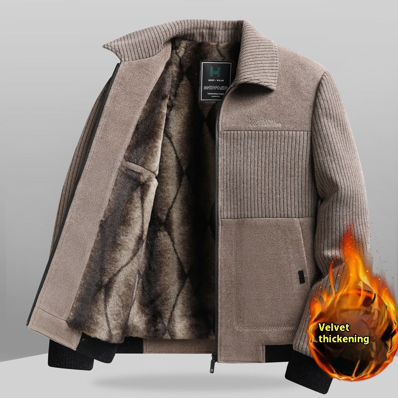 Men's Velvet Padded Winter Coat - Thick Warm Jacket