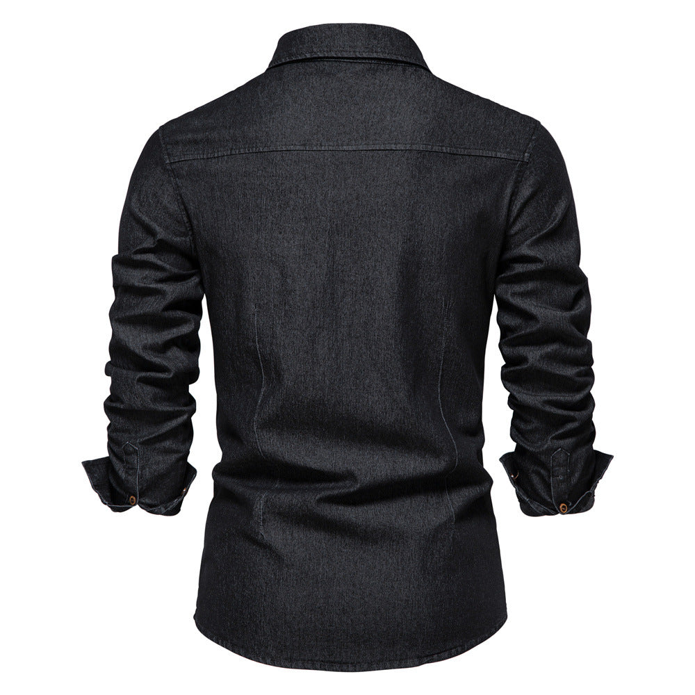 Men's Slim Fit Long Sleeve Denim Shirt — Classic Button-Up Style