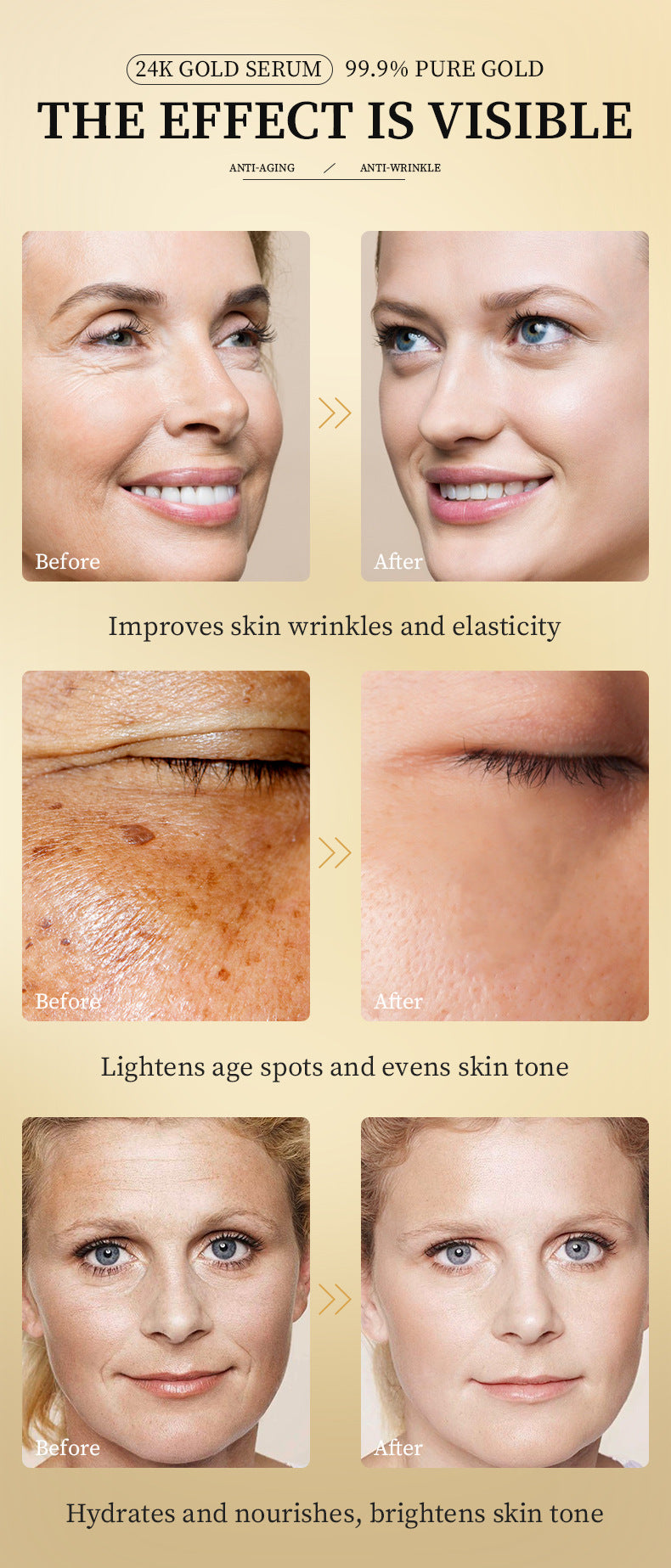 24K Gold Foil 30mL Vitamin E Retinol Anti-Wrinkle Lifting Face Serum