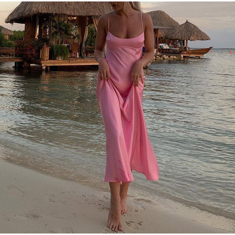 Women's Satin Slip Dress - Backless Party Dress