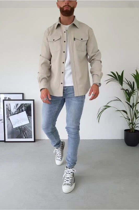 Men's Brushed Casual Shirt - Thick Warm Slim Fit Button-Up