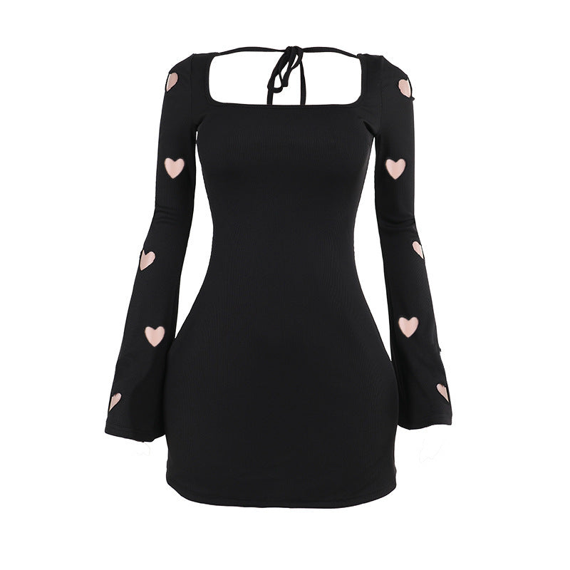 Women's Knitted Dress - Long Sleeve Floral Pattern Dress