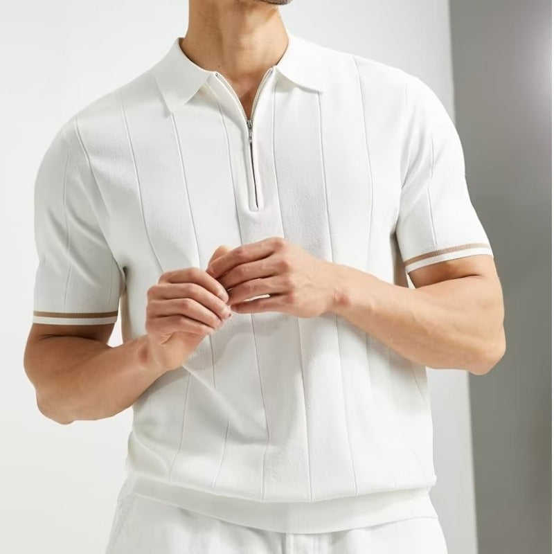 Men's Zipper Polo Shirt - Short Sleeve Lapel T-Shirt Summer Top