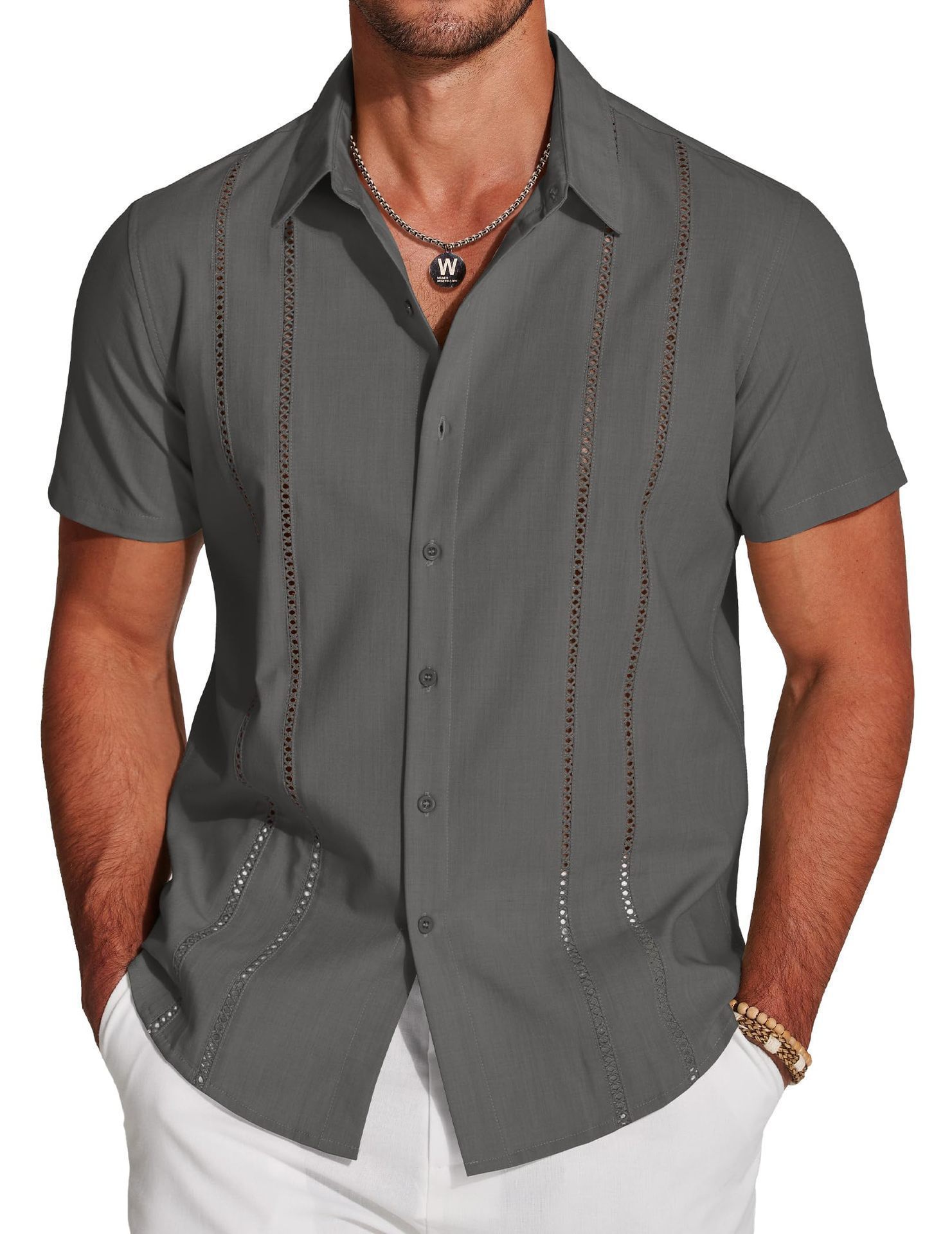 Men's Hawaiian Linen Shirt - Short Sleeve Vacation Style