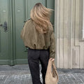 Women's Bomber Jackets Coats Fashion Turn-down Collar Long Sleeve Loose Coats Vintage Female Outerwear Chic Tops