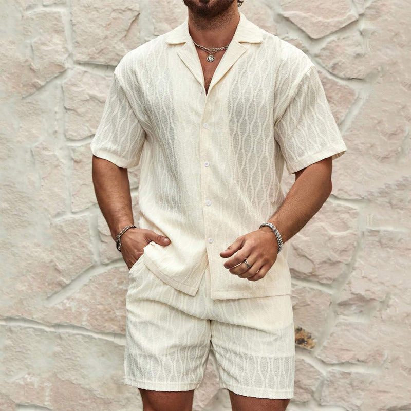 Men's 2-Piece Beach Set - Lapel Shirt & Shorts Summer Outfit