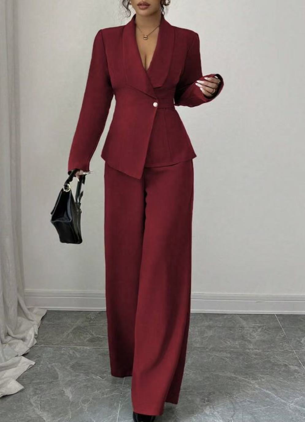 Women's Two-Piece Pants Set - Long Sleeve Top & Straight Leg Trousers