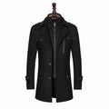 Men's Double Collar Woolen Coat - Vertical Zipper Business Jacket