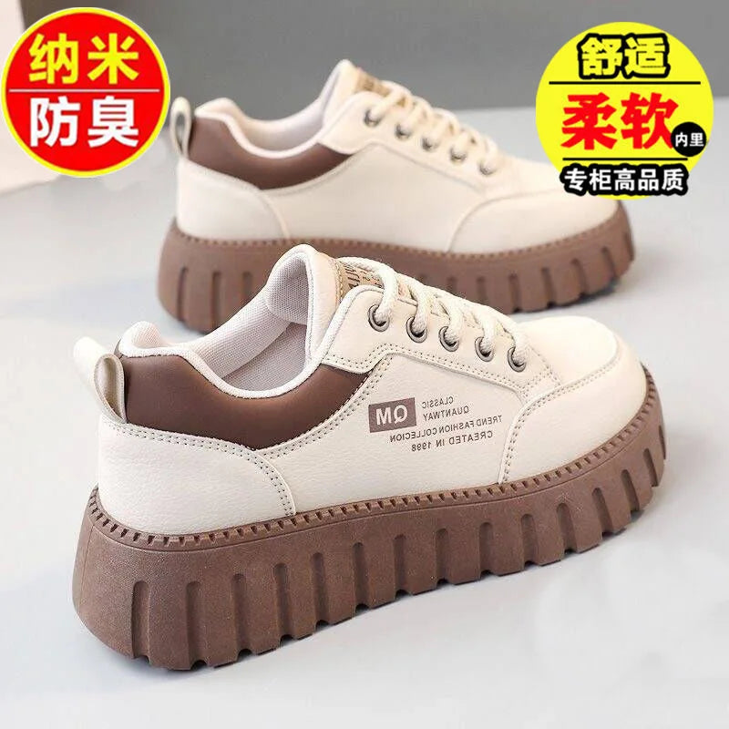 Women's Platform Sneakers - Height Increasing White Casual Shoes